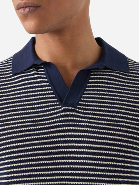 Sloan striped polo in premium high-twist cotton with white and blue stripes