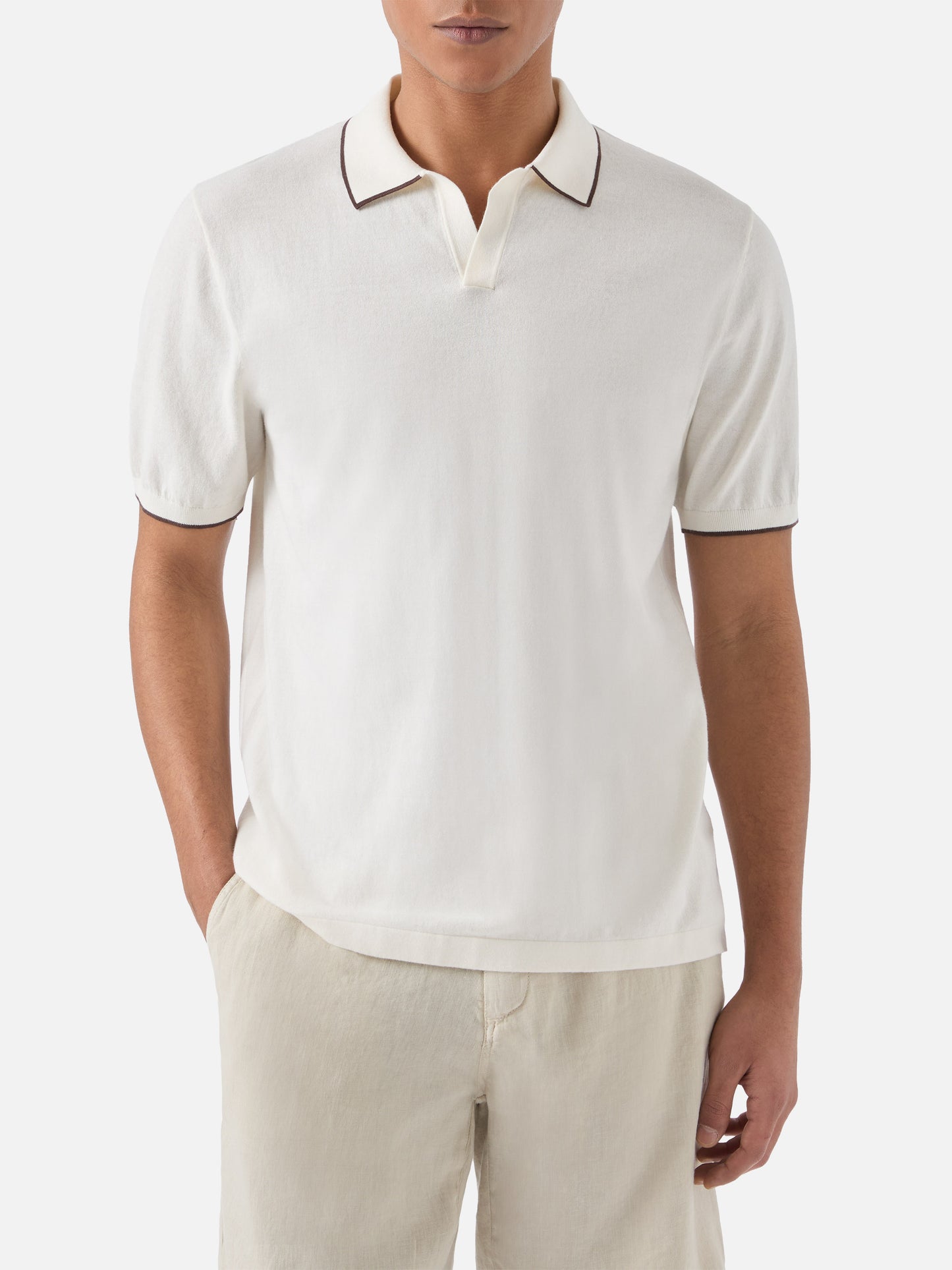 Sloan beige polo in premium high-twist cotton with contrast trims