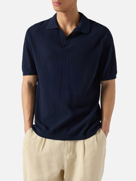 Sloan Net blue polo in premium high-twist cotton