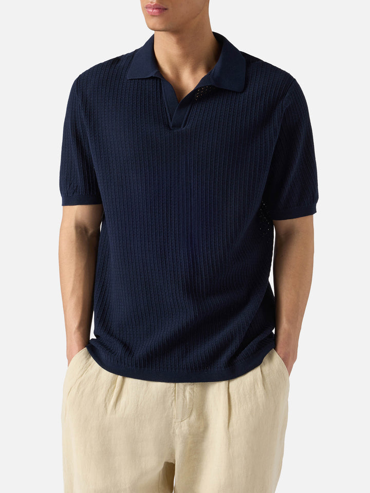Sloan Net blue polo in premium high-twist cotton