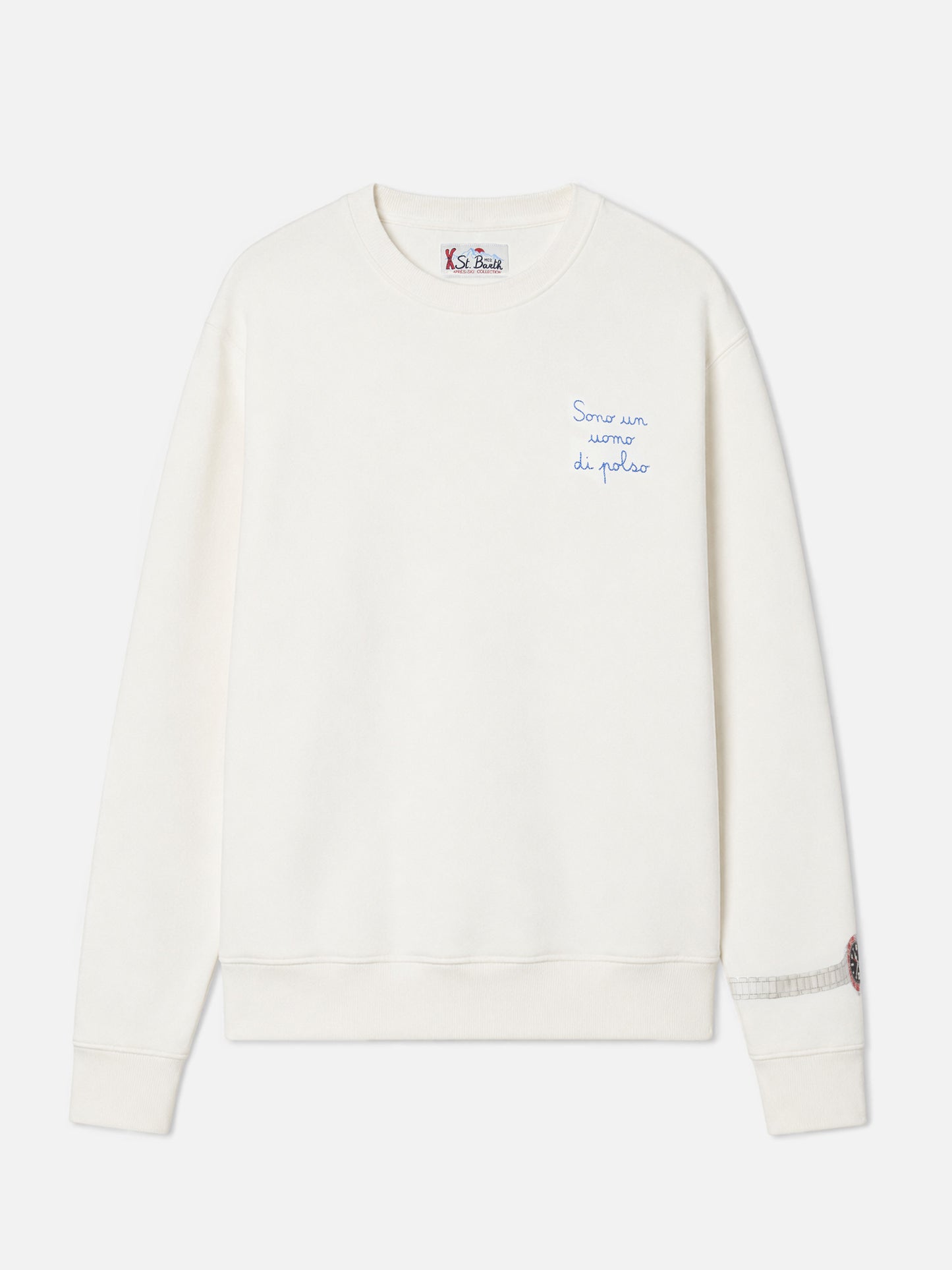 Soho cotton sweatshirt in white with wrist watch print and embroidery