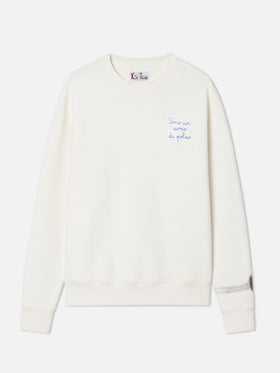 Soho cotton sweatshirt in white with wrist watch print and embroidery