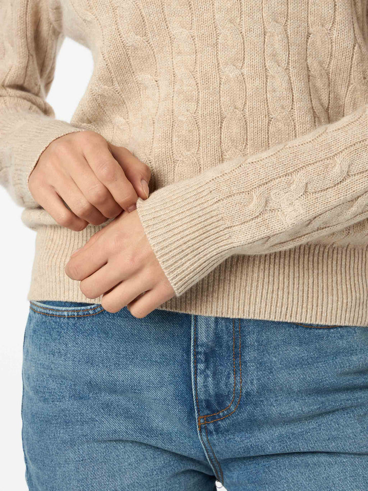 Women beige cable-knit cashmere blend sweater Sorbonne - MC2 Saint Barth