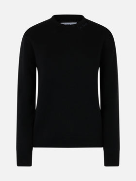 Woman black cashmere blend crewneck sweater Sorbonne - MC2 Saint Barth