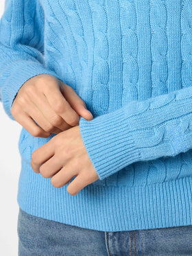 Woman cashmere blend cable knit dust blue sweater Sorbonne - MC2 Saint Barth