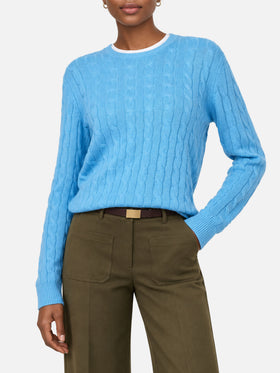 Sorbonne Pullover aus Kaschmirmischung mit Zopfmuster in Dusty Blue 