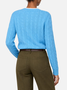 Sorbonne Pullover aus Kaschmirmischung mit Zopfmuster in Dusty Blue 