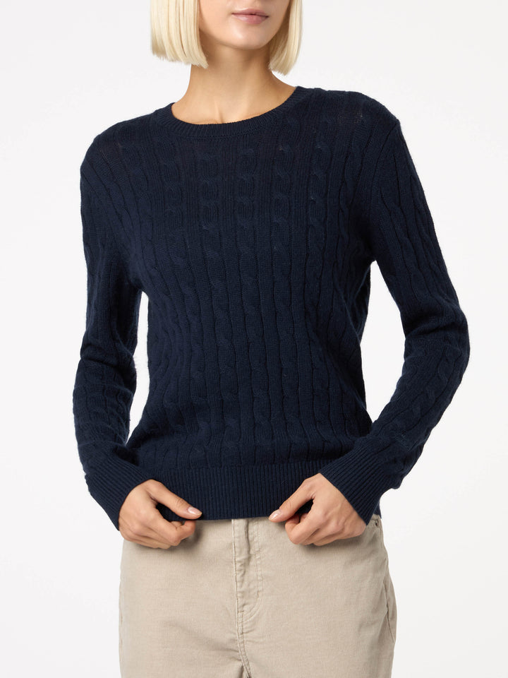 Woman cashmere blend cable knit navy blue sweater Sorbonne - MC2 Saint Barth