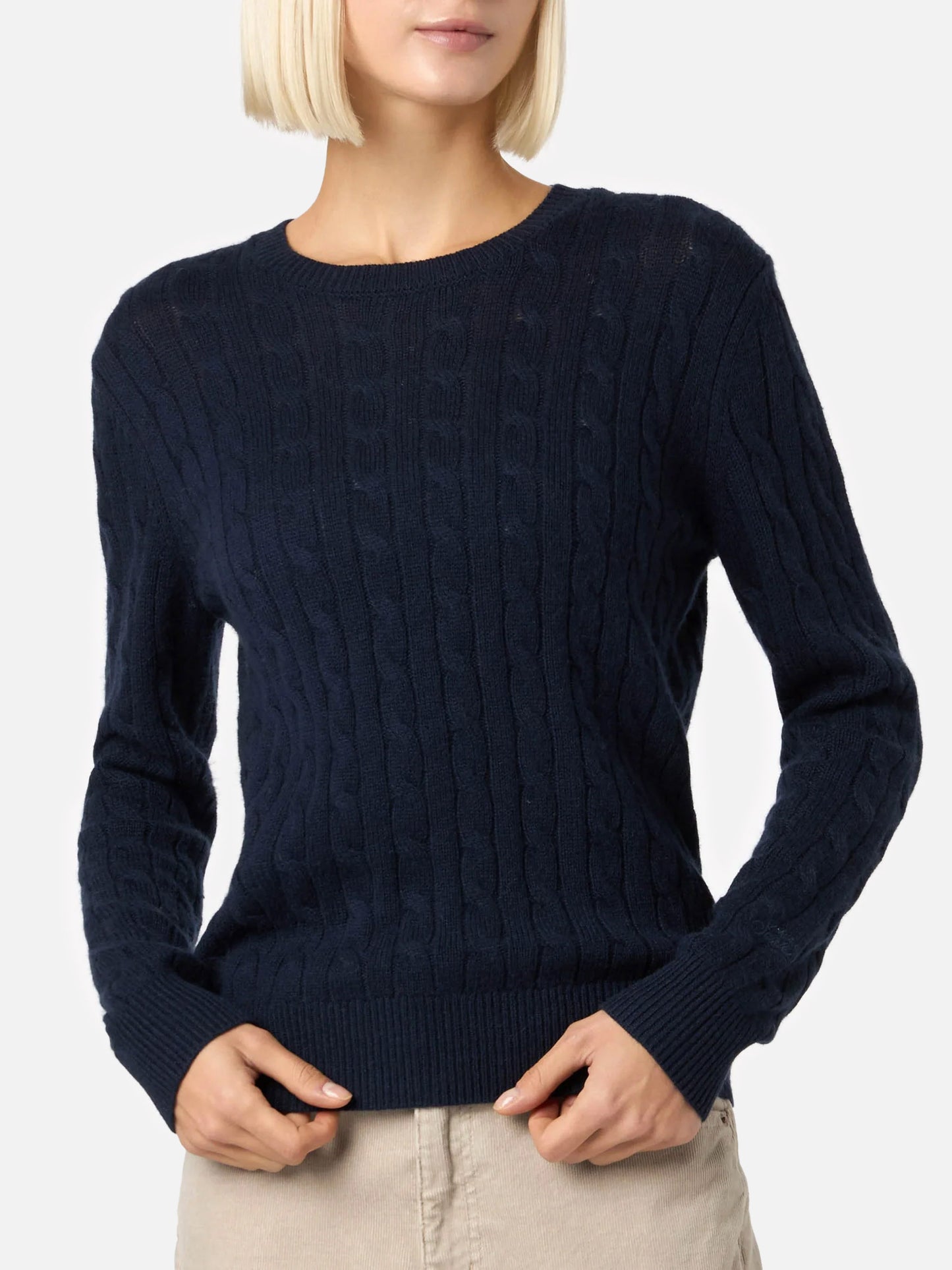 Woman cashmere blend cable knit navy blue sweater Sorbonne