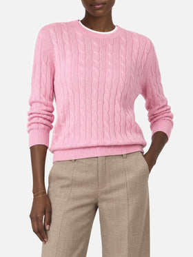 Rosa Pullover Sorbonne aus CASHMERE BLEND im Zopfmuster 