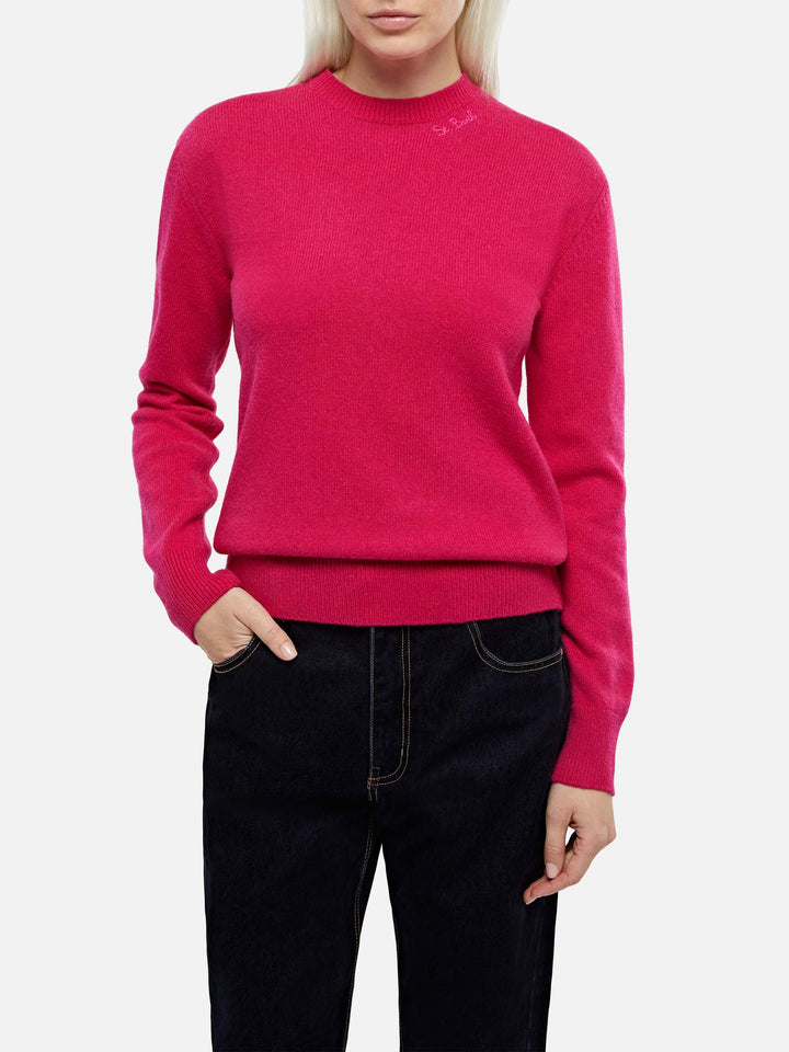 Woman cashmere blend fucsia sweater Sorbonne - MC2 Saint Barth