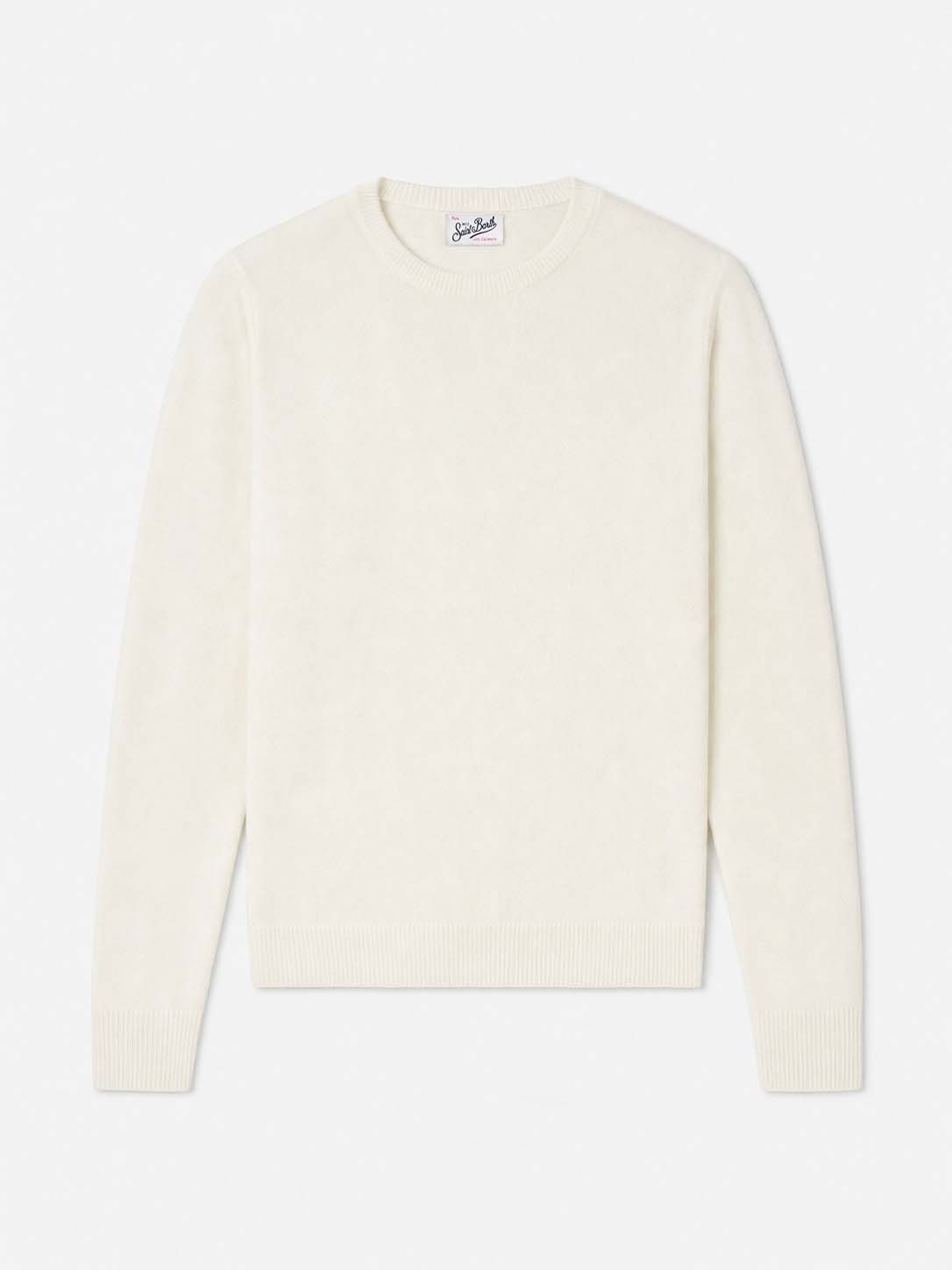 Maglione Sorbonne Cashmere bianco panna con ricamo logo