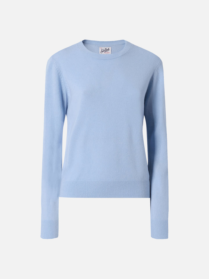 Maglione Sorbonne Cashmere azzurro con ricamo logo
