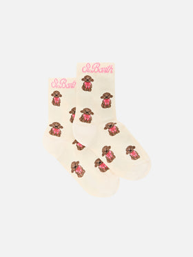Chaussettes beiges avec motif caniche 