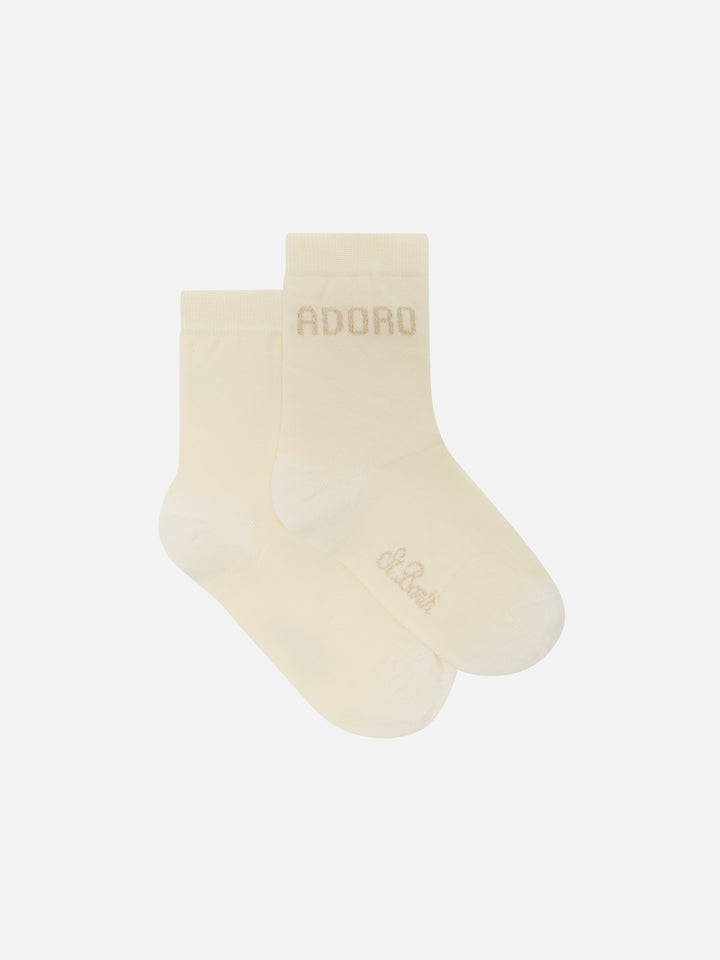 Off-white-Socken mit Adoro-Schriftzug 