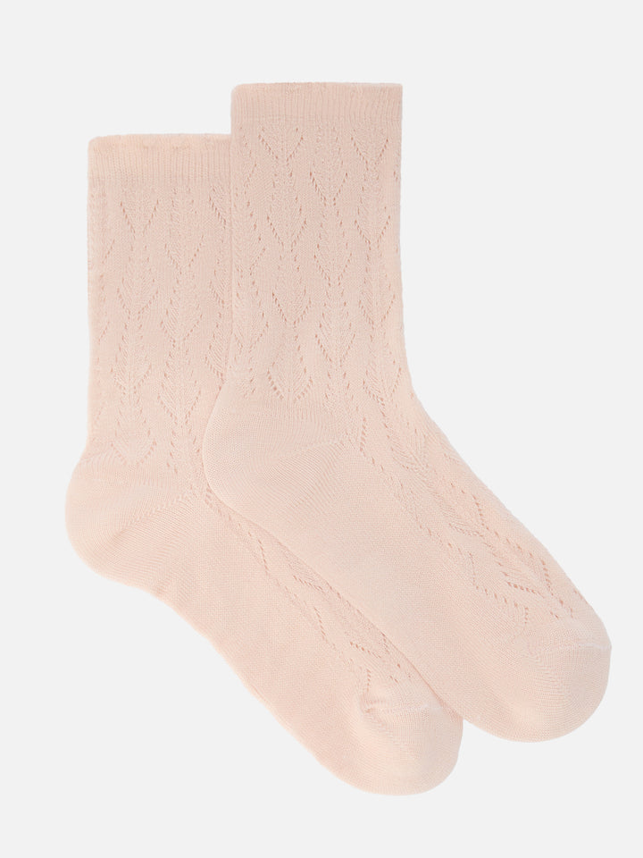 Socks with pink Sangallo leaf stitch
