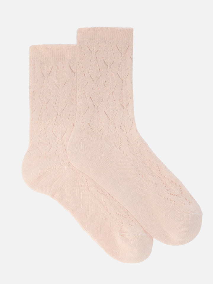 Socken mit rosa Sangallo-Blattstich