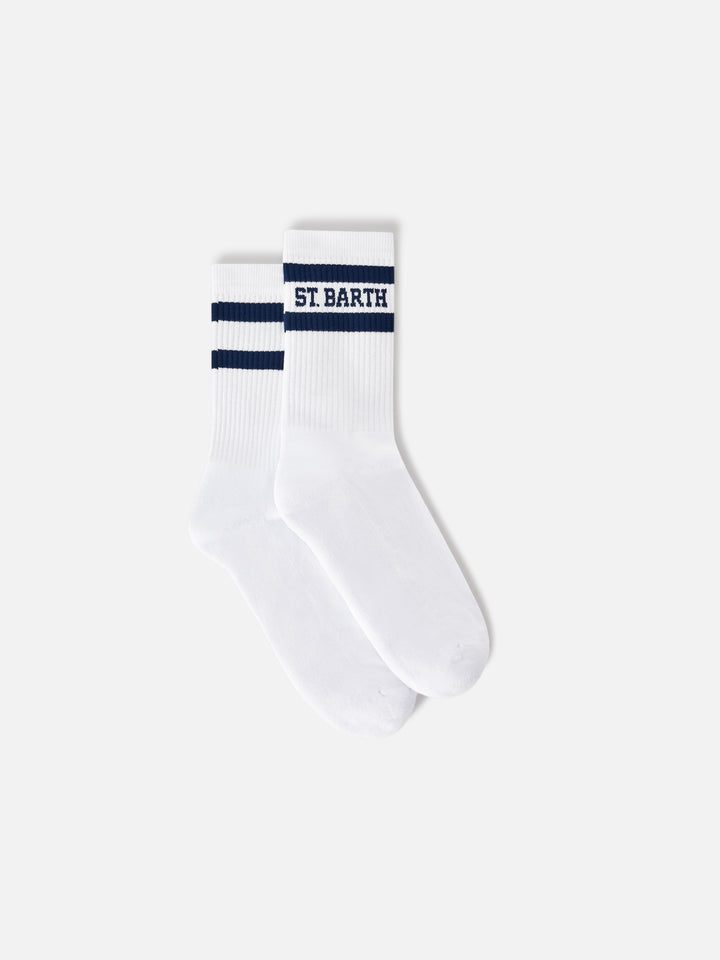 Chaussettes de sport blanches en coton avec inscription St. Barth 