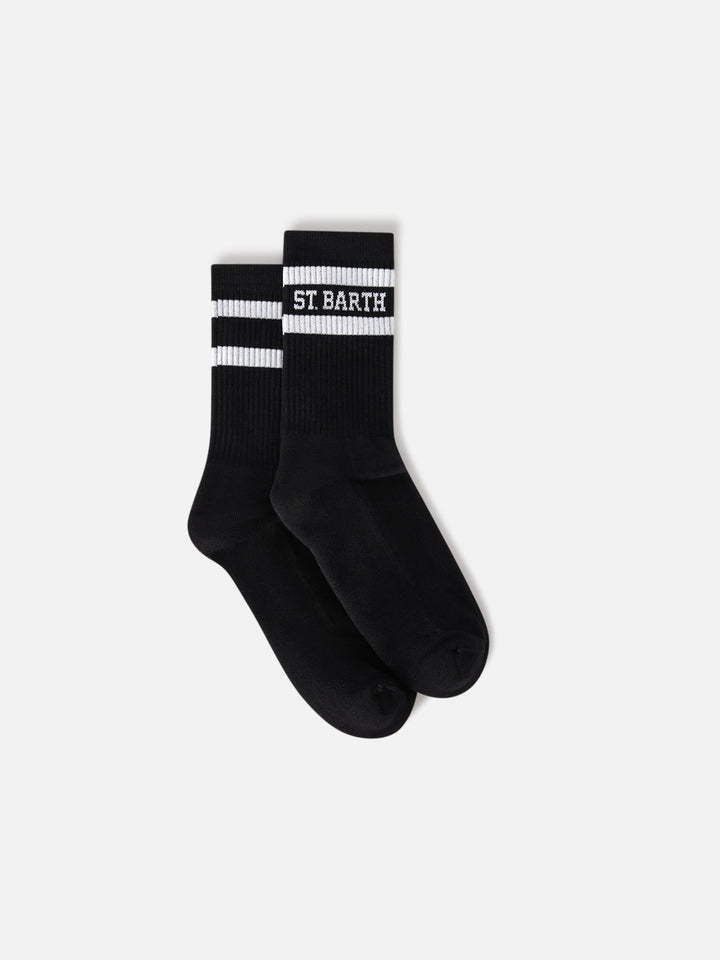 Chaussettes de sport en coton noir avec lettrage St. Barth 