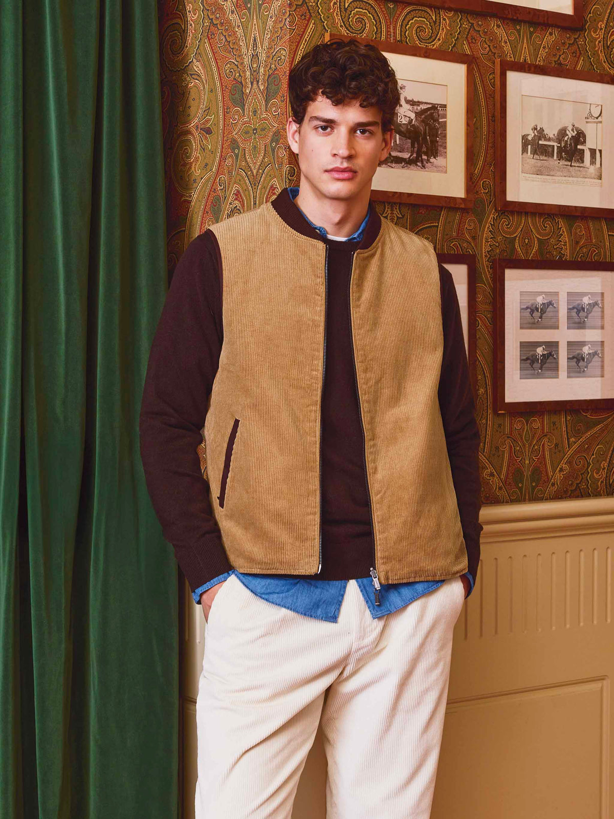 Spencer reversible vest in beige corduroy and brown