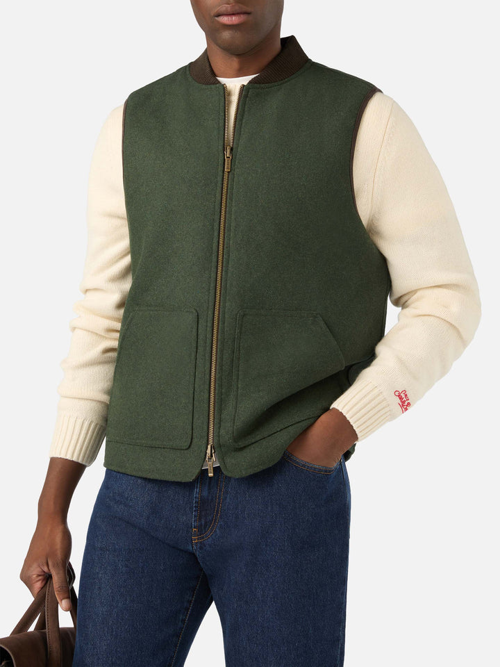 Chaleco reversible Spencer de mezcla de lana verde militar 