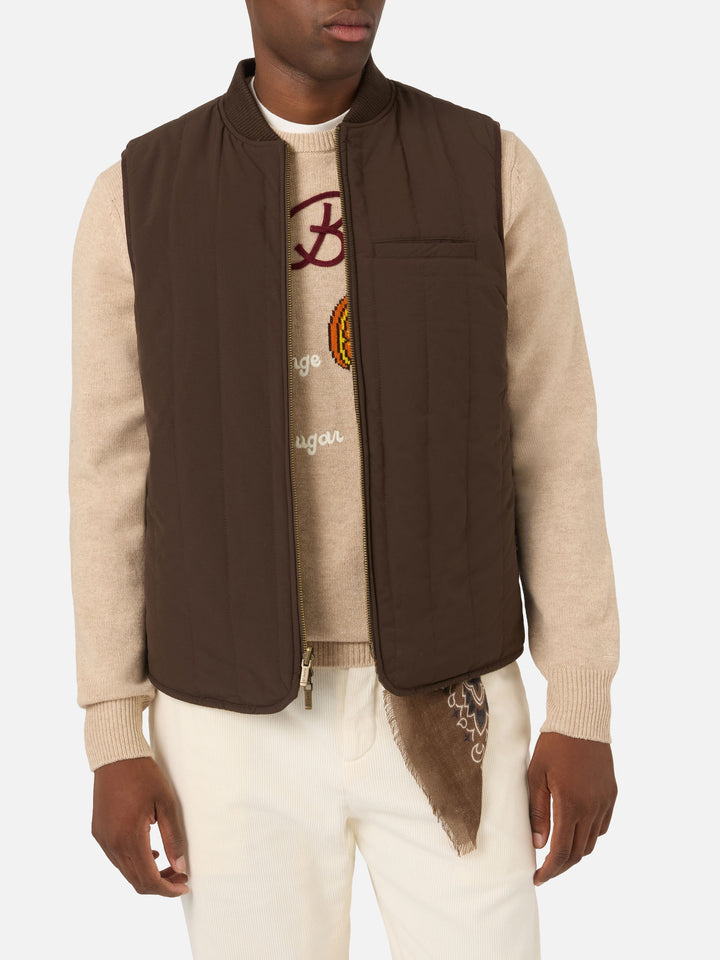 Brown Spencer wool reversible vest with houndstooth pattern