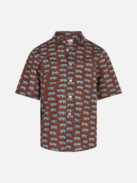 Brown Boy muslin cotton shirt Sharouk with tiger print - MC2 Saint Barth