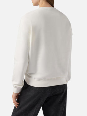 Stardust cotton sweatshirt in white with rhinestone appliqué Après Ski Queen