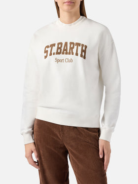 Stardust cotton sweatshirt in white with St. Barth Sport Club flock print