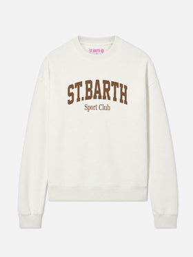 Stardust cotton sweatshirt in white with St. Barth Sport Club flock print