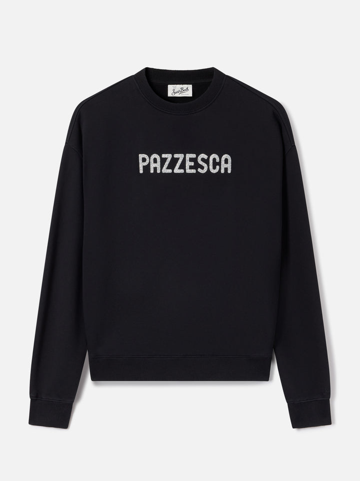 Schwarzes Stardust-Sweatshirt mit Pazzesca-Glitzerprint 