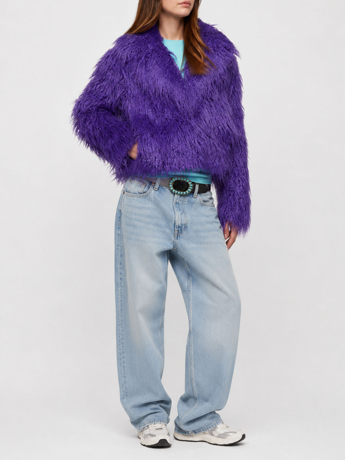 Veste courte en fausse fourrure violette Sully 