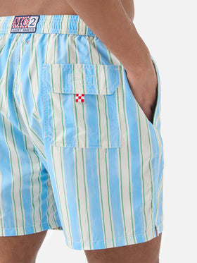 Costume mare Syros a righe azzurre con ricamo logo