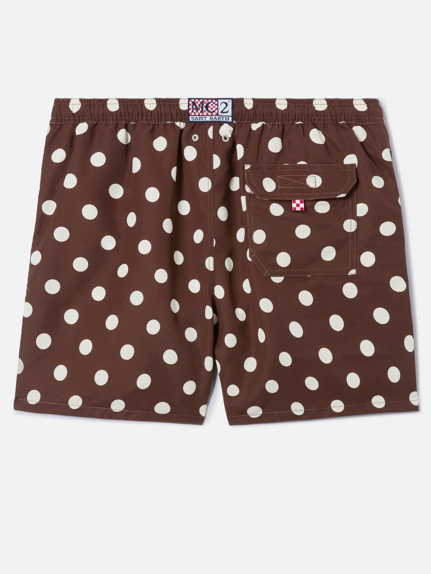 Short de bain Syros marron avec broderie à pois 