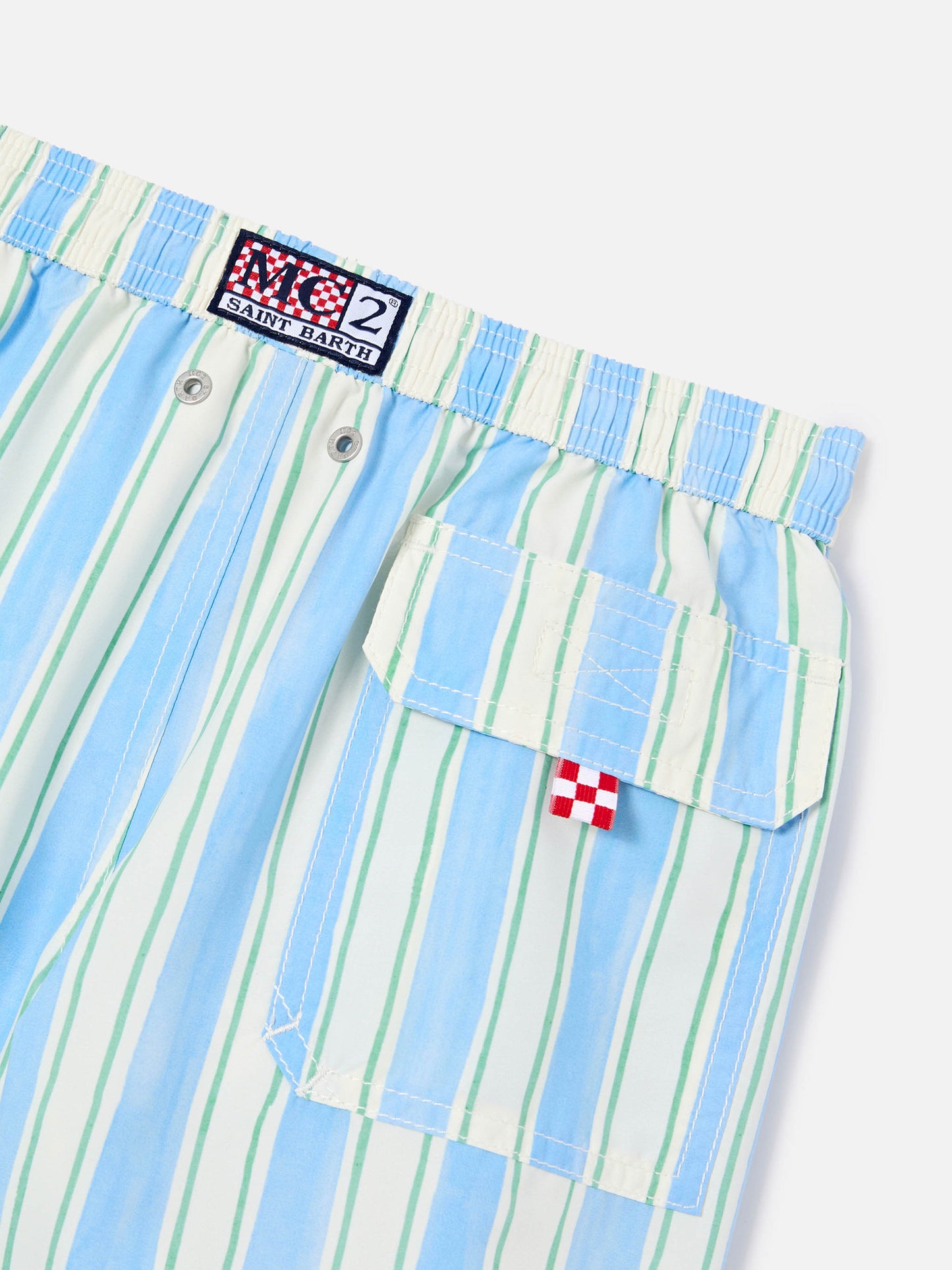 Syros Jr swim shorts striped with St. Barth embroidery