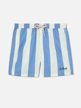 Syros Jr swim shorts wide striped with St. Barth embroidery