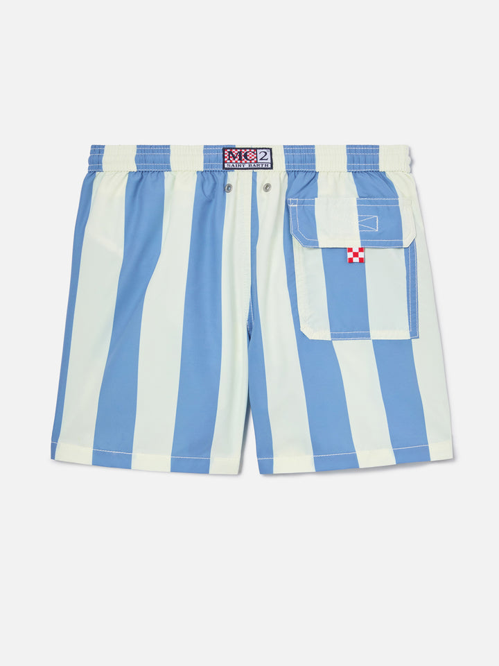 Syros Jr swim shorts wide striped with St. Barth embroidery