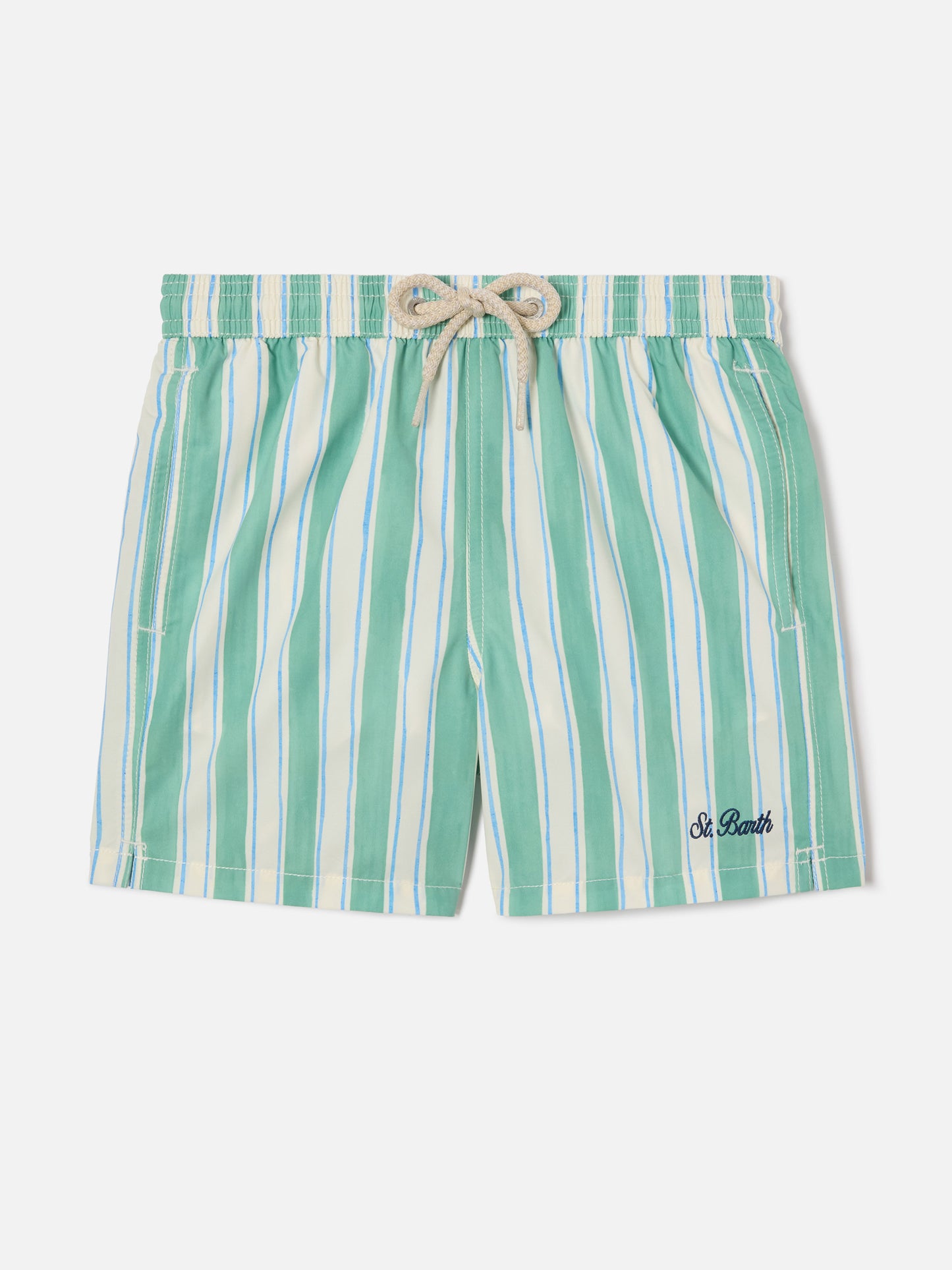 Syros Jr swim shorts striped with St. Barth embroidery