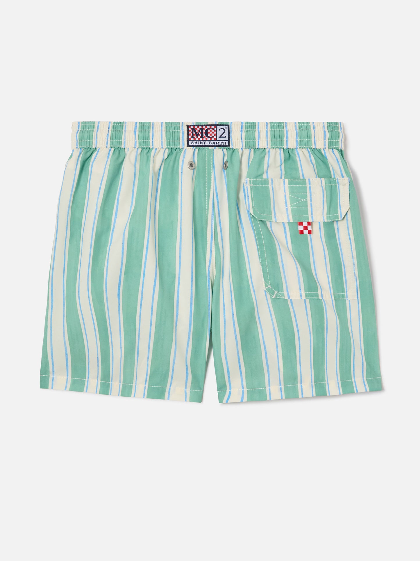 Syros Jr swim shorts striped with St. Barth embroidery