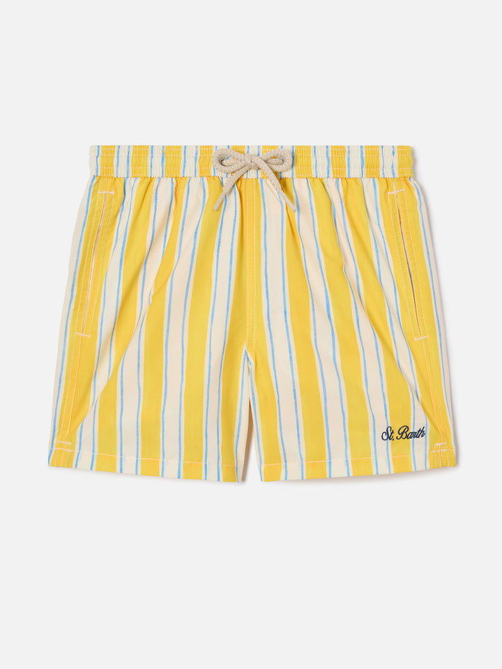 Syros Jr swim shorts striped with St. Barth embroidery