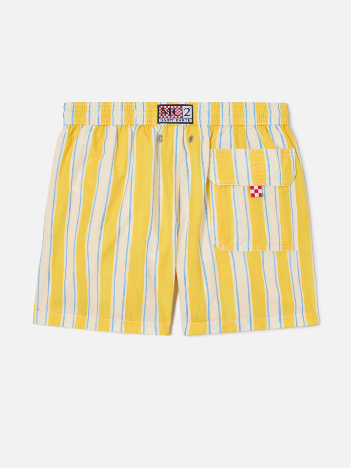 Syros Jr swim shorts striped with St. Barth embroidery