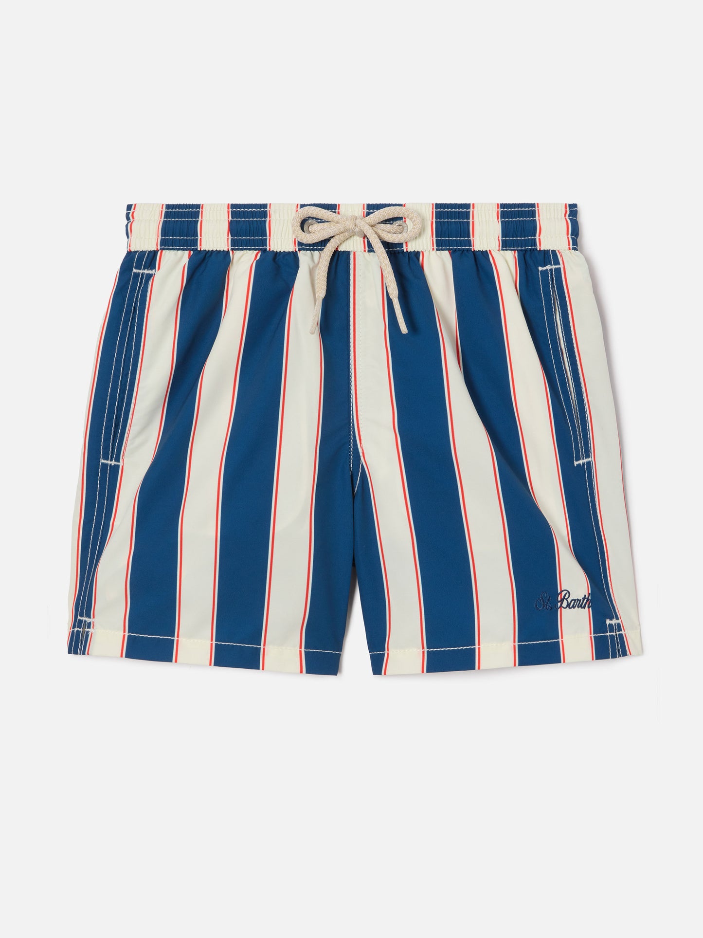 Syros Jr swim shorts striped with St. Barth embroidery