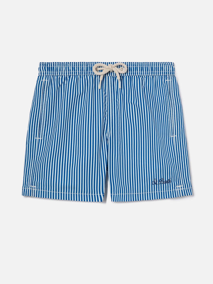 Syros Jr swim shorts thin striped with St. Barth embroidery