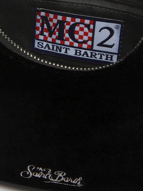 Black velvet baguette bag Tallulah with rhinestones handle - MC2 Saint Barth