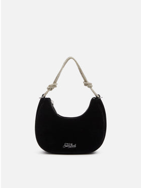 Black velvet baguette bag Tallulah with rhinestones handle - MC2 Saint Barth
