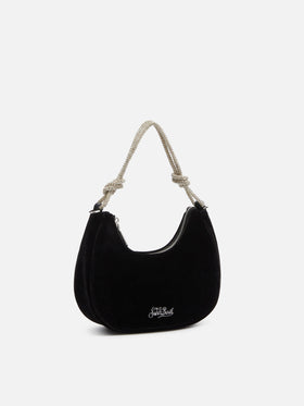 Black velvet baguette bag Tallulah with rhinestones handle - MC2 Saint Barth