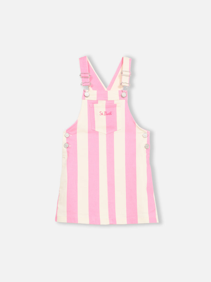 Girl pink striped denim short overall Tecla Jr - MC2 Saint Barth