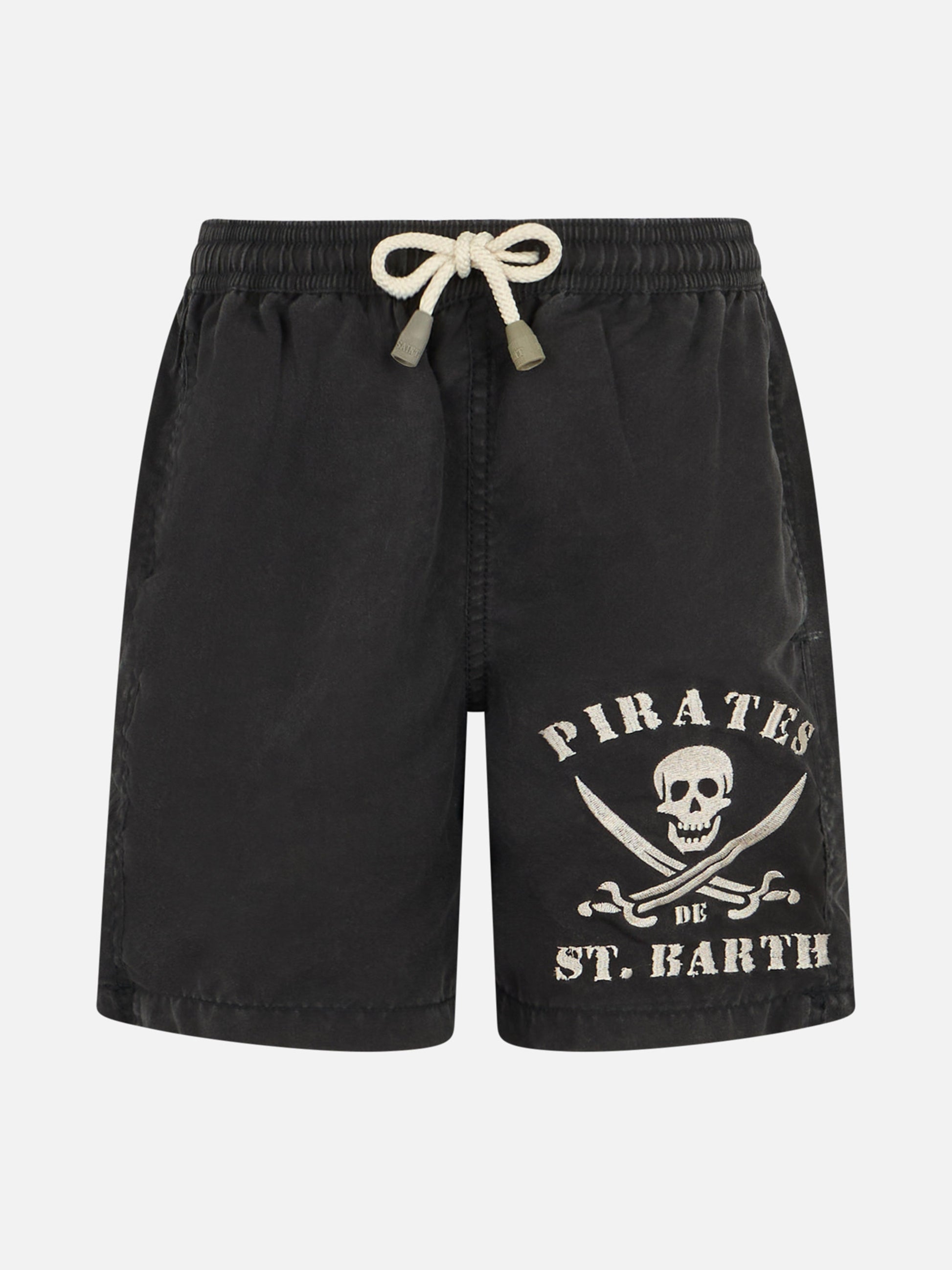 Boy black classic swim-shorts Tender with pirate embroidery - MC2 Saint Barth