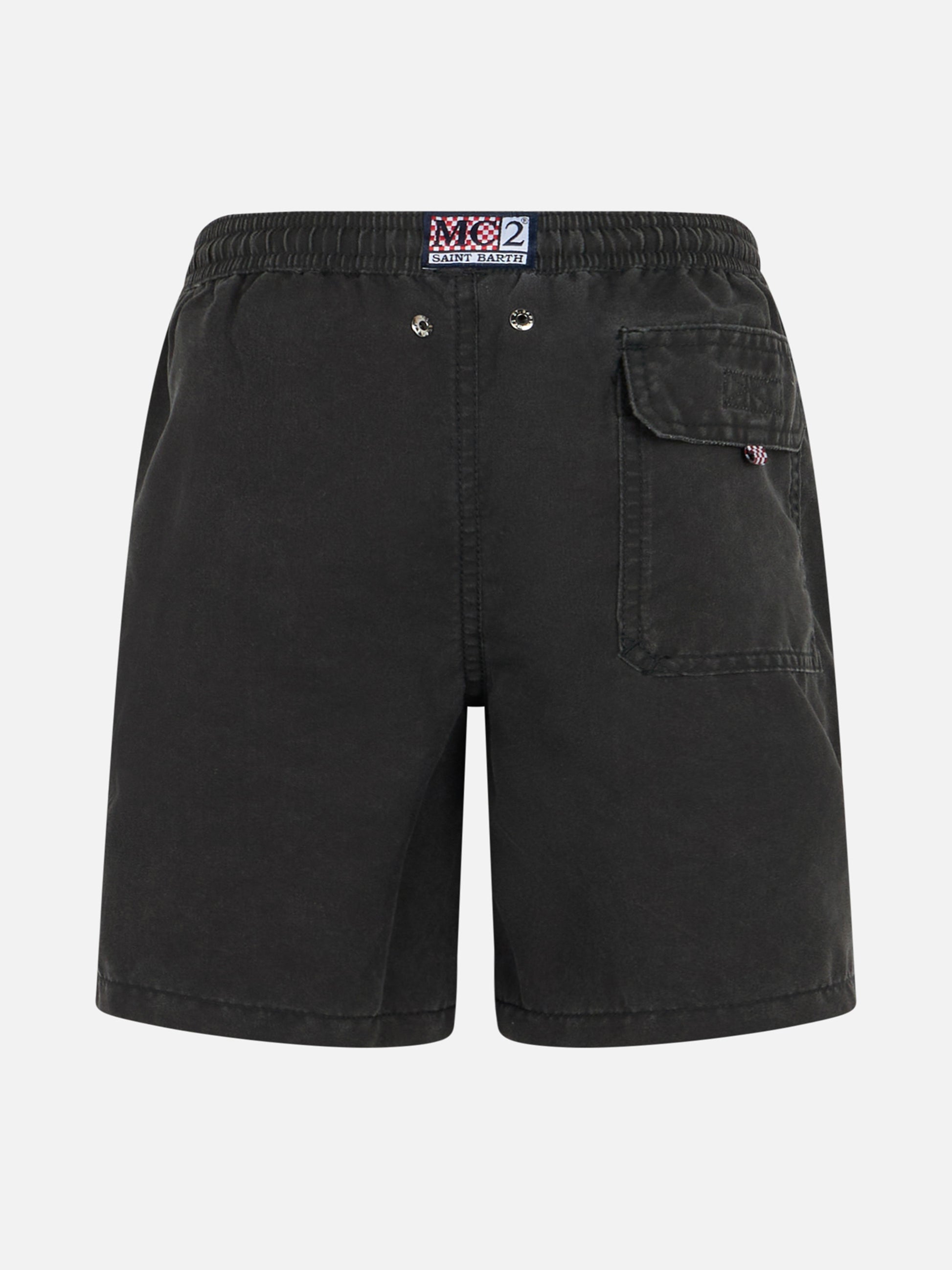 Boy black classic swim-shorts Tender with pirate embroidery - MC2 Saint Barth