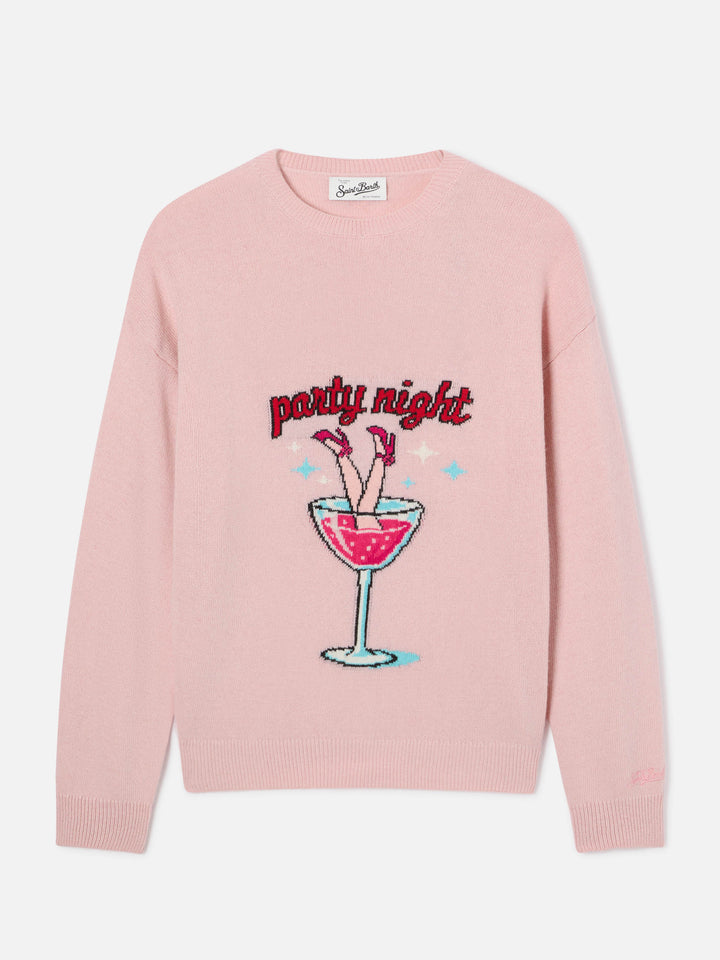 Rosa Tessa Rundhals-Strick aus Woll- und Kaschmirmischung mit Party Night-Stickerei 